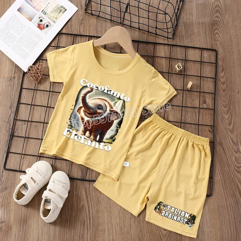 Italian Brainrot Pajama Sleepwear Child Funny Shark Tung Sahur Meme Cartoon Soft Pyjamas Set Nightgown Girl Boy Home Loungewear