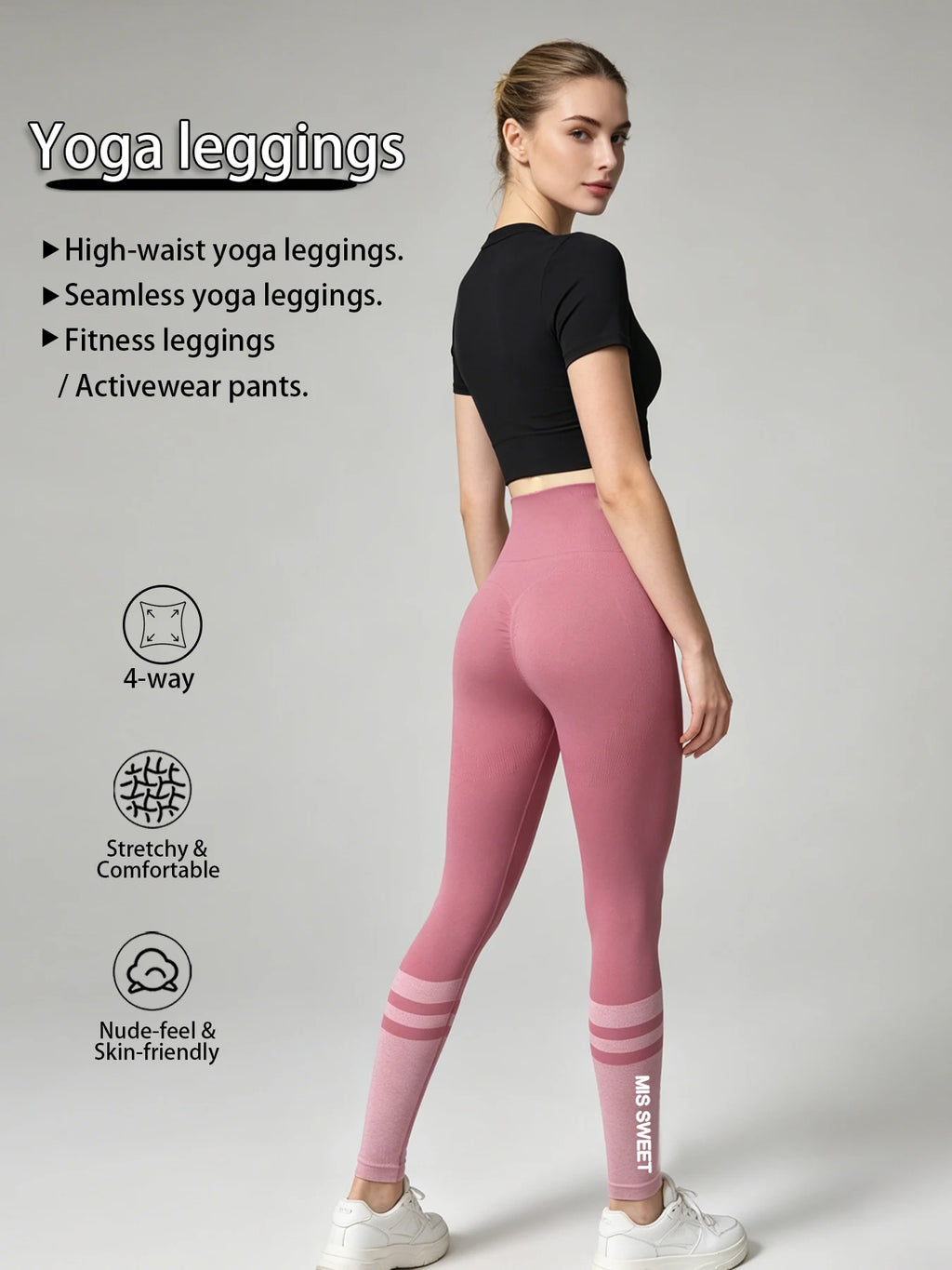 Women's High Waist Seamless Yoga Leggings Butt Lifting Striped Print Fitness Workout Pants