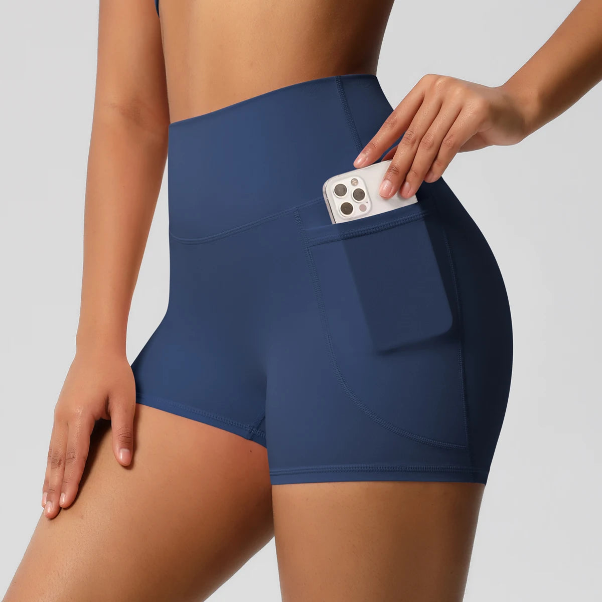 Solid Color Yoga Pants With Pockets Quick Drying High Waisted Gym Push Up Yoga Shorts for Woman Breathable Workout Fitness Short