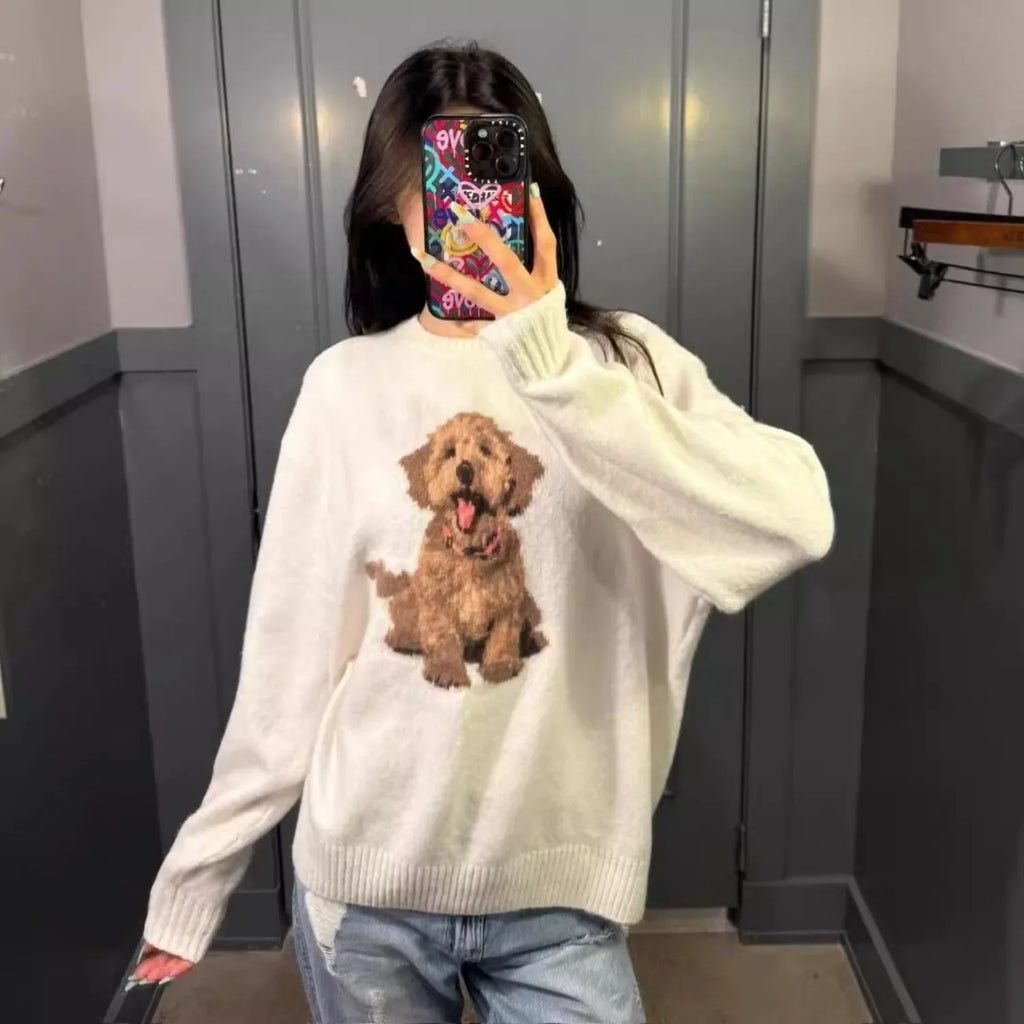 Japanese Sweet Cute Cartoon Print Knitted Sweater Women's Clothing Autumn Winter Knit Pullover Streetwear Long Sleeve Coats Tops