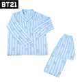 Kawaii Bt21 Tata Cooky Rj Pocket Short Sleeve and Shorts Pajama Set, Casual Satin Sleepwear with Lapel Collar and Button Detail