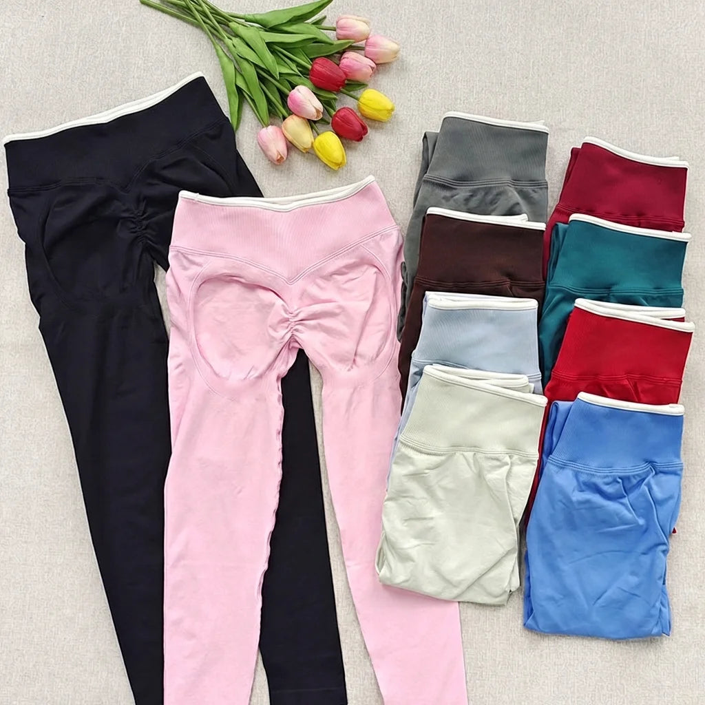 Women's Seamless Yoga Leggings Middle Waist Push-Up Fitness Running Pants High Elastic Hip Lift Pilates Gym Sport Leggings