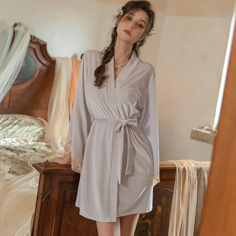 Winter Velvet Nightdress with Chest Pad Women Pajama Set Robe Gown Velour Lace Kimono Bathrobe Homedress Sleepwear Lingerie