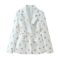 2025 summer European and American fashion print loose suit collar tie waist suit jacket two-color