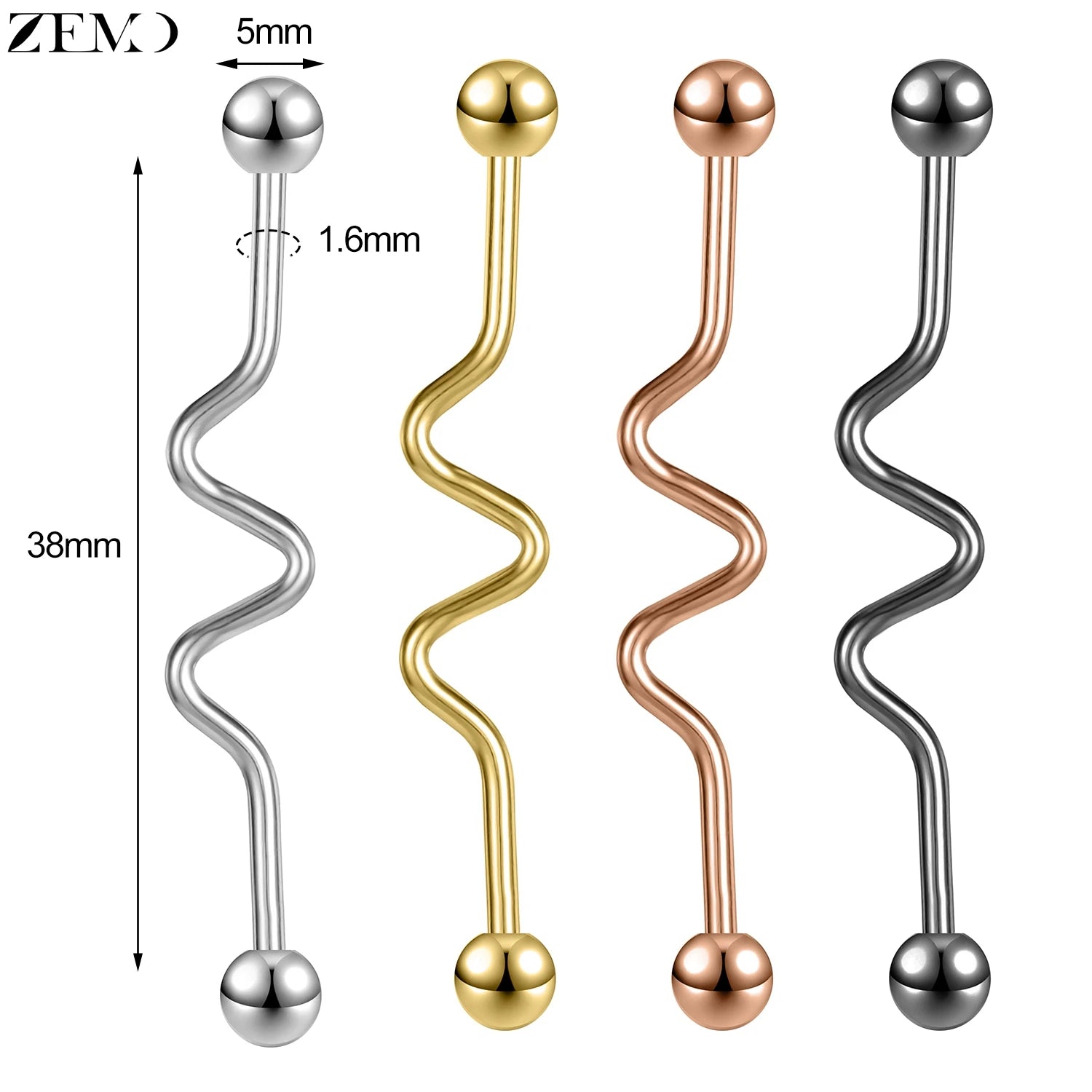 ZEMO 1 Piece 14G Stainless Steel Long Industrial Piercing Women Men 38MM Stud Earrings Barbell Taper Arrow Conch Helix Piercings