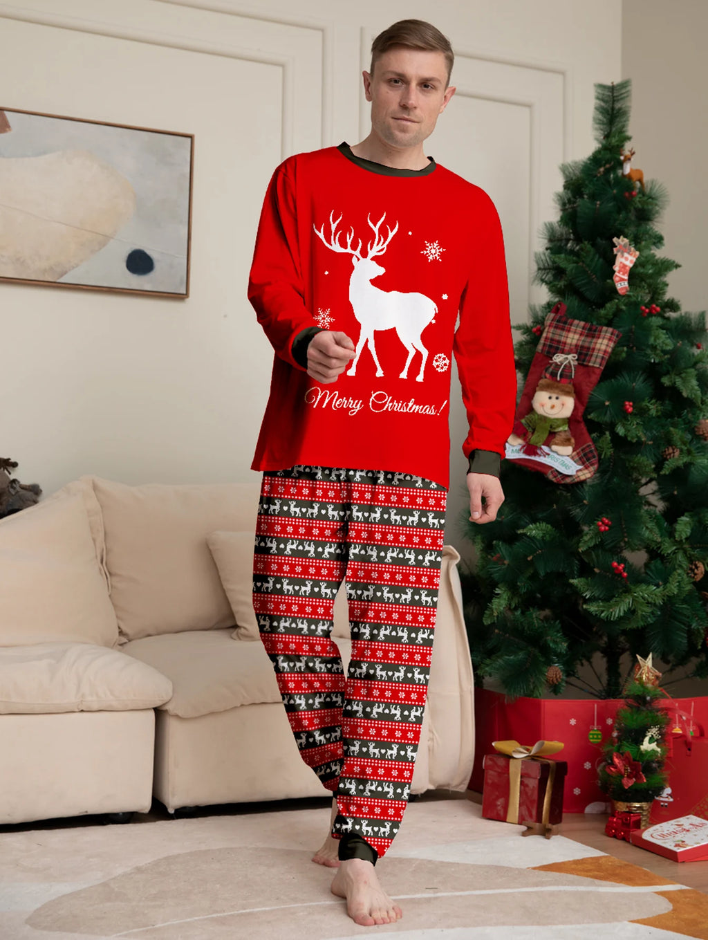 Mom Dad Kids 2 Pieces Pajamas Set Baby  Casual Loose Sleepwear Xmas Family Look Pyjamas Christmas Family Matching Outfits
