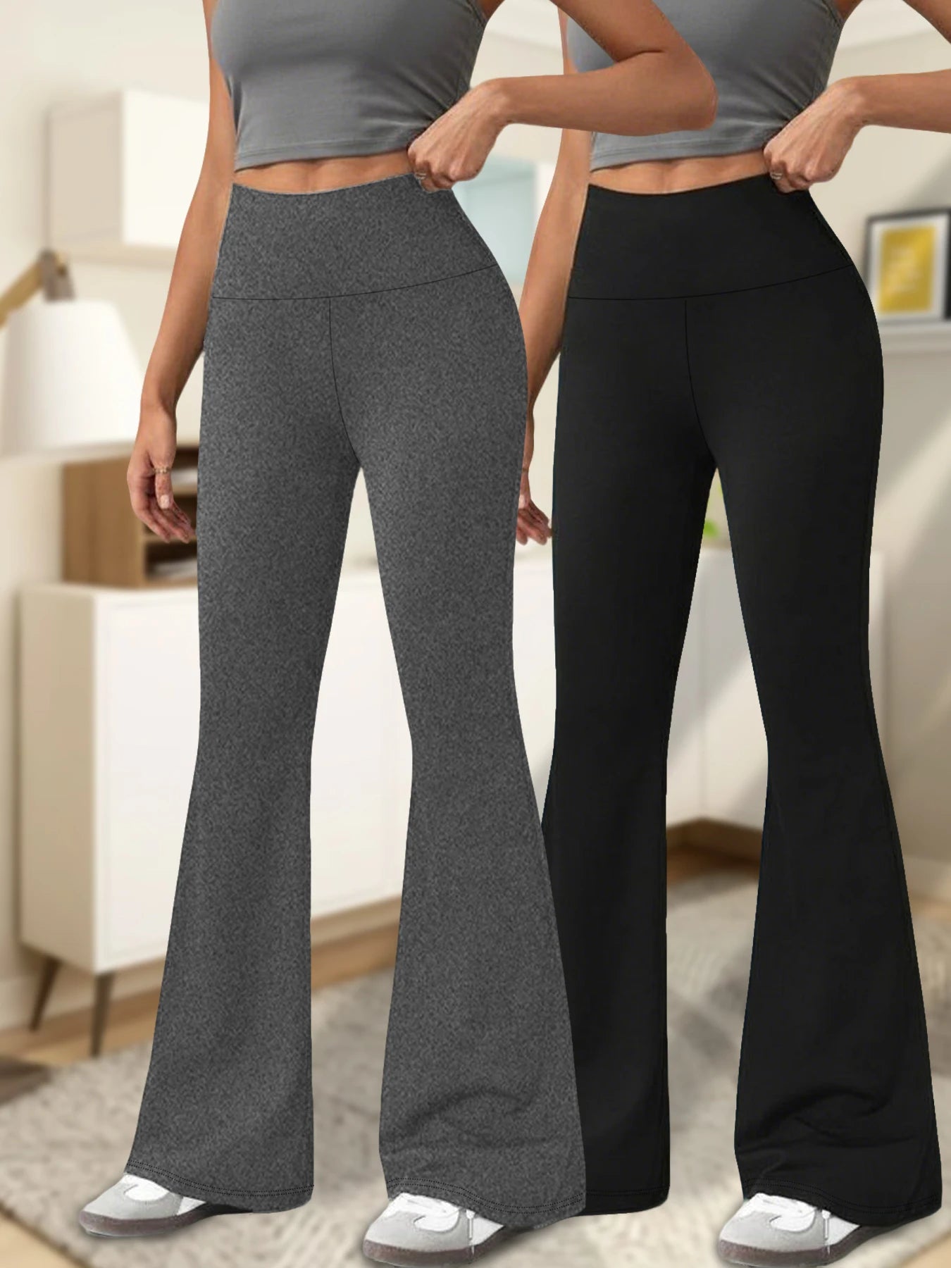 2 pack Women's Super Soft Flare Pants High Waisted Tummy Control Workout Yoga Leggings Bell Bottoms