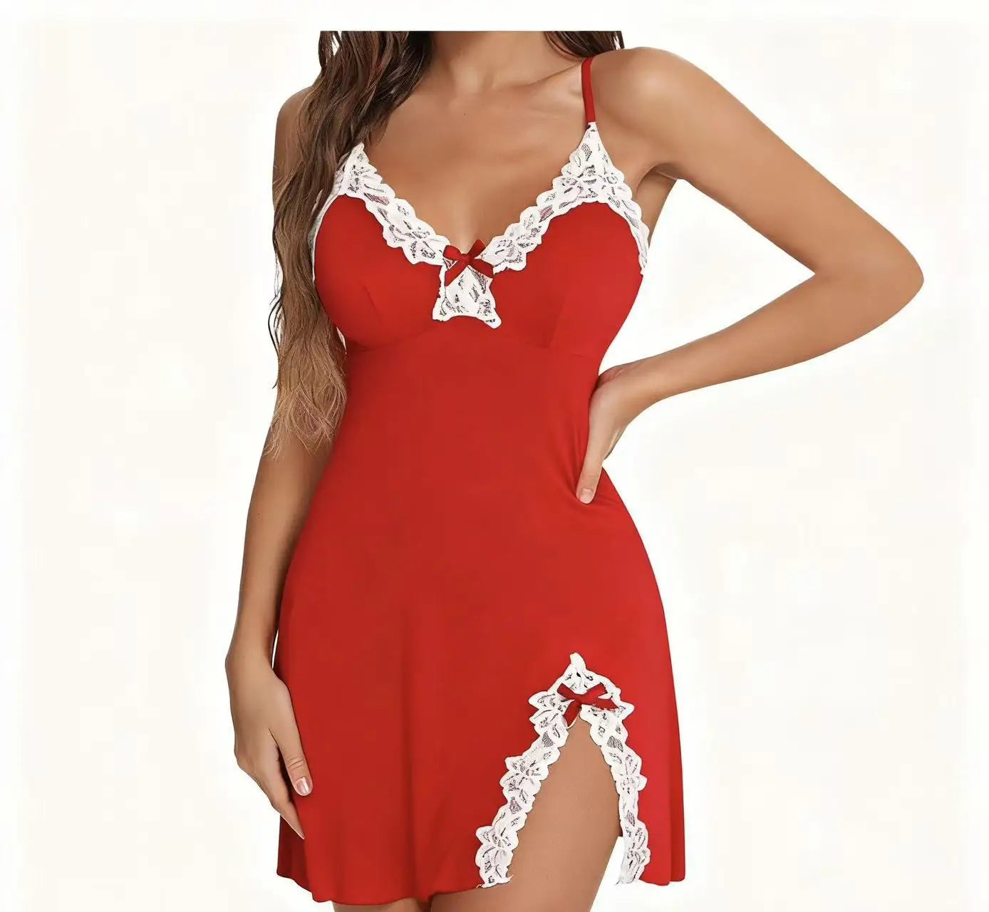 2026 New Sexy Sleepwear Women Lace Silk Satin V-Neck Nightgown Split Hem Soft Lingerie Night Sleeveless Sleepwear Female Clothes
