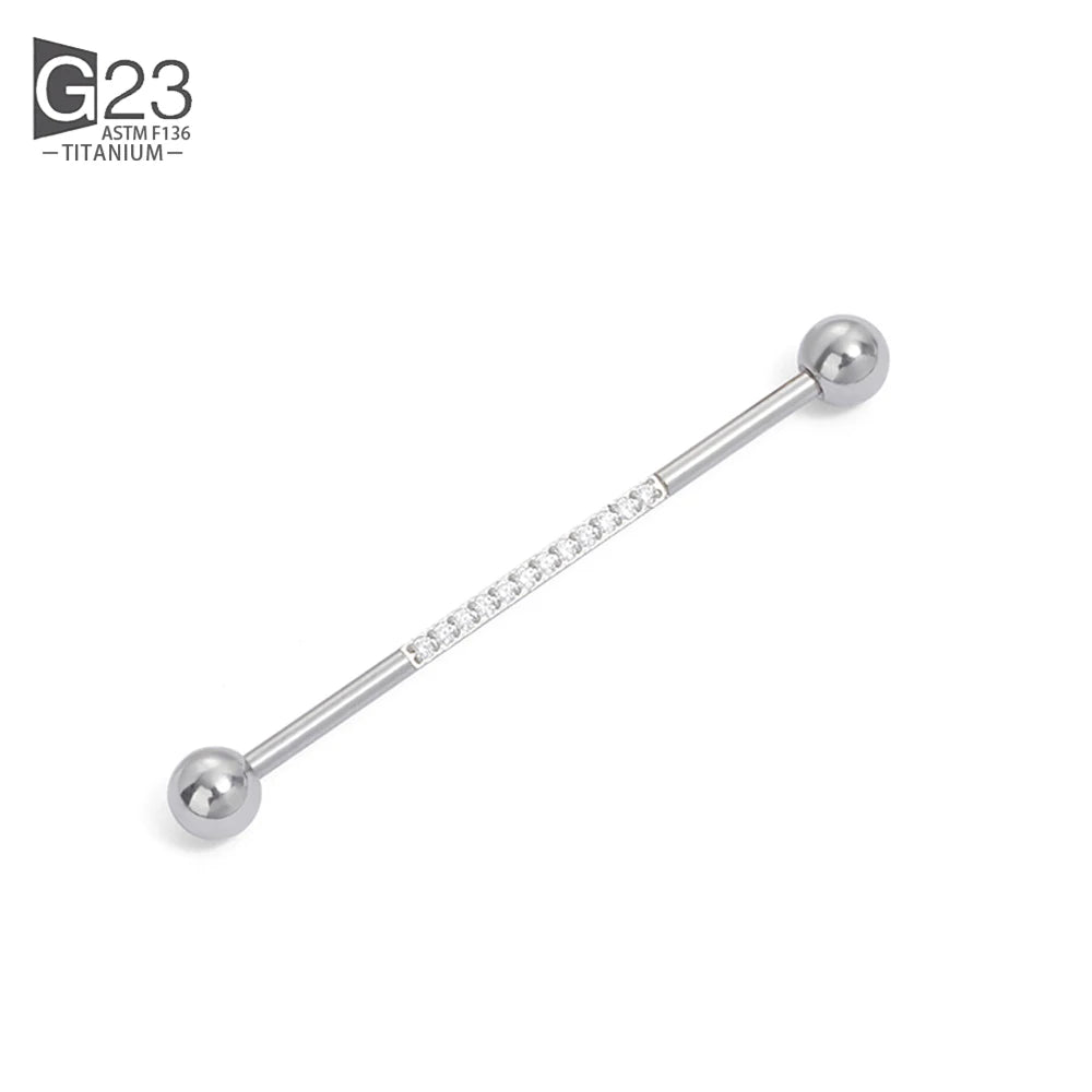 14G 38mm G23 Titanium CZ Industrial Feather Barbell Ear Cartilage Helix-Conch Piercing Bar Earring Stud Body Jewelry