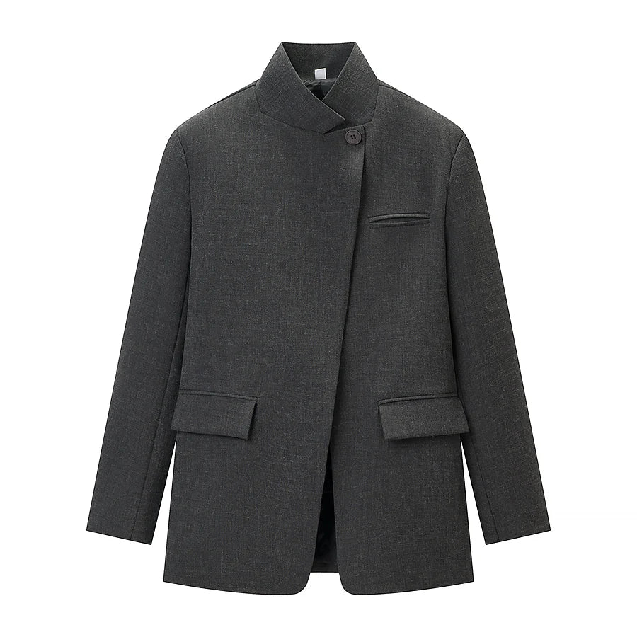 HH Women Fashion Plaid Blazer Coat Stand Collar Long Sleeve Jacket 2026 Spring Trend Casual Office Lady Chic Outerwear