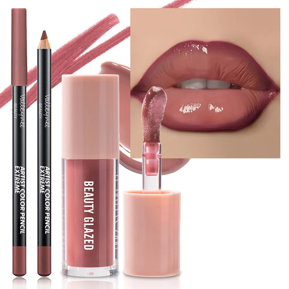 2pcs/Set Velvet Texture Lip Combo,Matte Effect,Long-lasting Waterproof,Brown Colors,Create a Moisturizing and Natural Lip Makeup