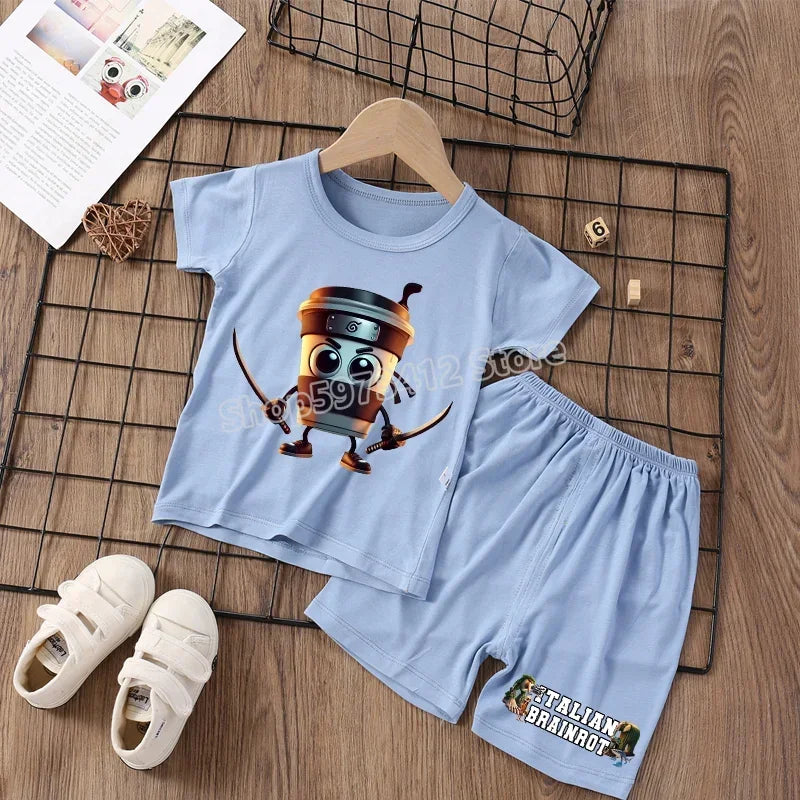 Italian Brainrot Pajama Sleepwear Child Funny Shark Tung Sahur Meme Cartoon Soft Pyjamas Set Nightgown Girl Boy Home Loungewear
