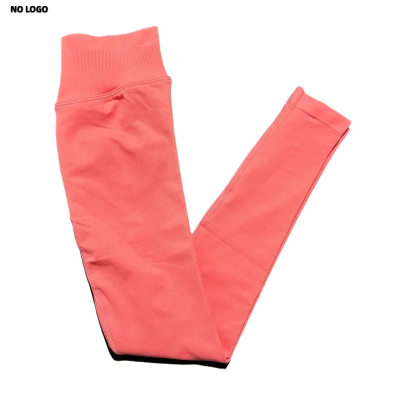No Logo Woman Sports Leggings Seamless Yoga Long Pants Low Ribbed Band Fitness Sportswear Gym Exercise Tights Workout Leggings
