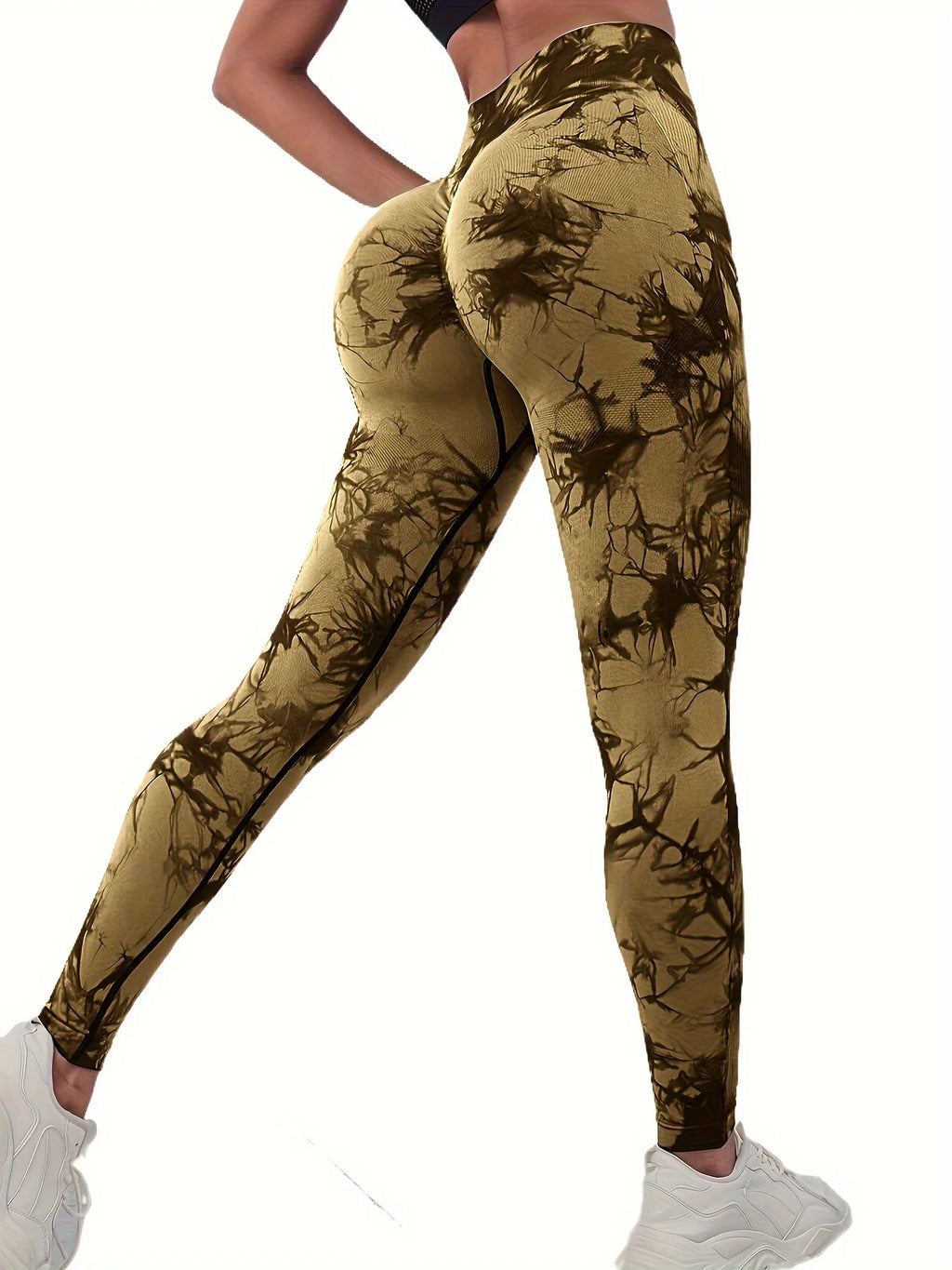 CZGUKE 2-PCS tie dye seamless women's high waisted yoga pants tight waist and hip lifting elastic wide waist sports leggings