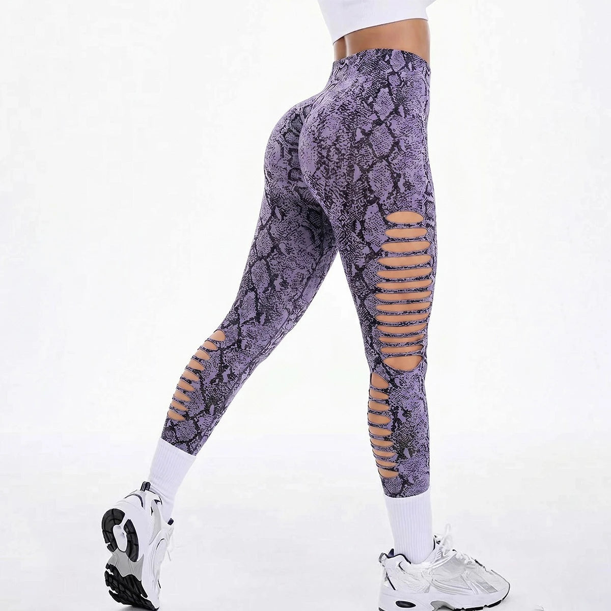 High Waist Seamless Ripped Sports Leggings for Women, Yoga Running Fitness Pants