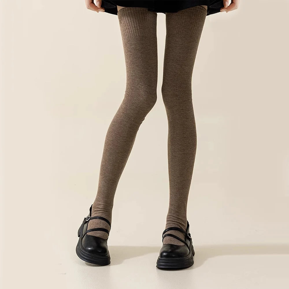 Winter Thigh High Socks For Women 100cm Lengthened JK Lolita Stockings Solid Color Over The Knee Stocks Slim Velvet Thigh Socks