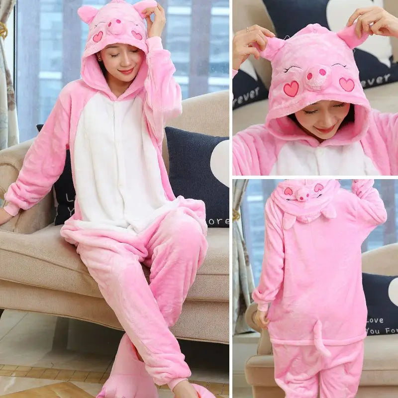 Adults Animal Onesies Unicorn Pajamas Couple Sleepwear Women Men Winter Unisex Kigurumi Costumes Cartoon Flannel Rabbit Pajamas