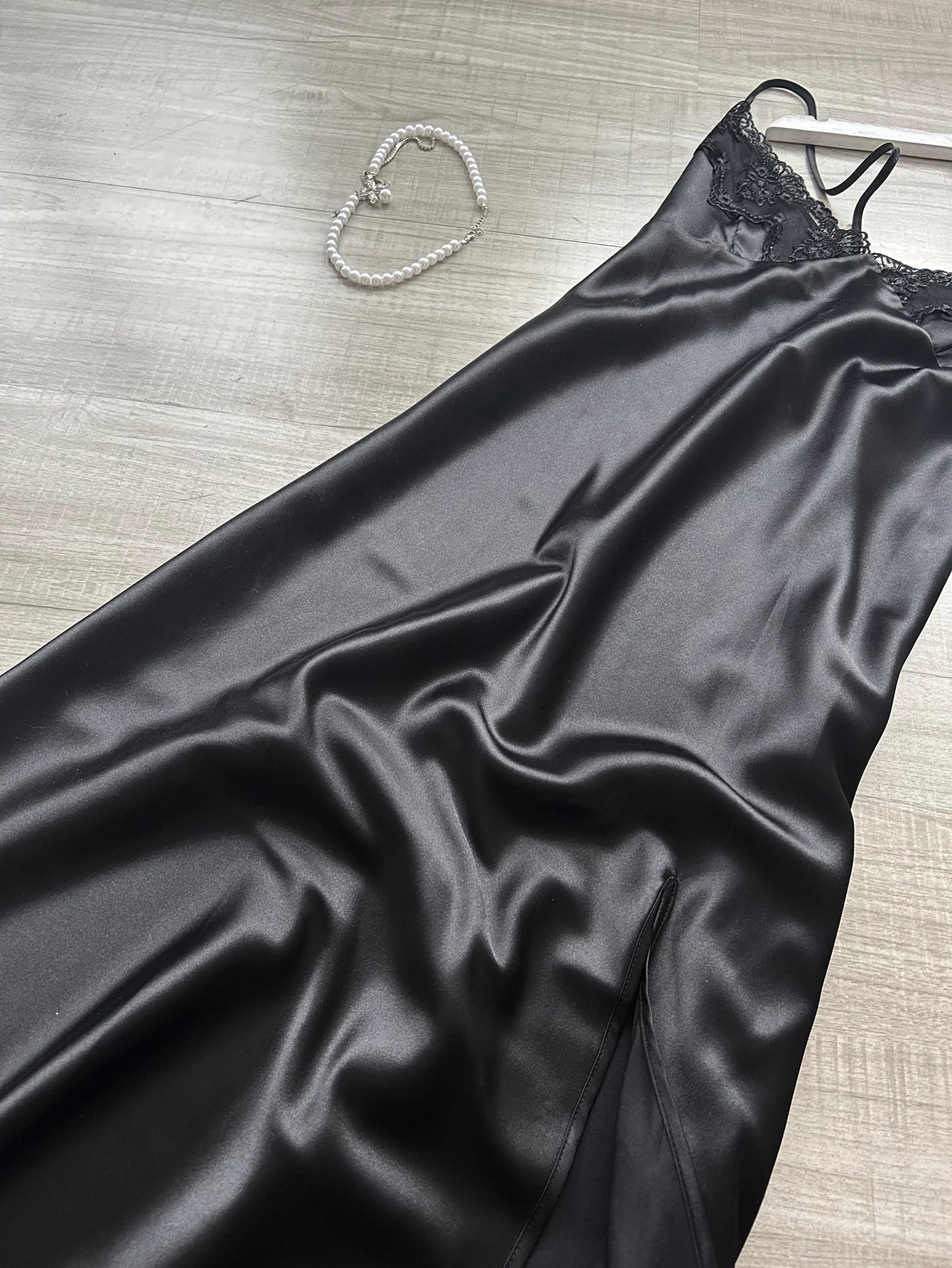 New Sexy Women's Nightgown with Lace V Neck long halter dress Side Slit Backless Elegant and Fashionable Sleepwear for Home Use