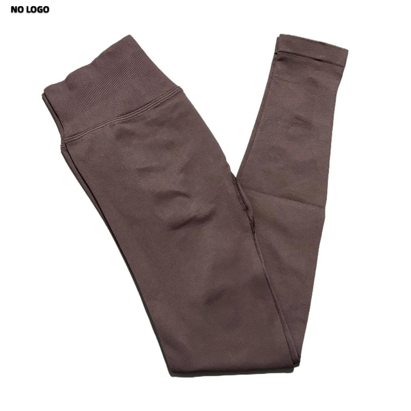 No Logo Woman Sports Leggings Seamless Yoga Long Pants Low Ribbed Band Fitness Sportswear Gym Exercise Tights Workout Leggings
