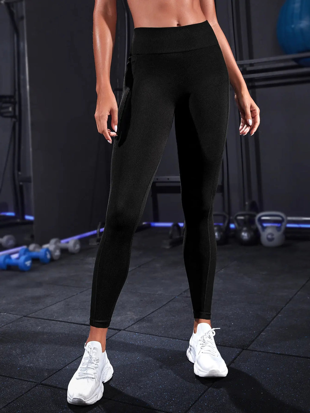 Women High Waist Ribbed Leggings With Pockets Tummy Control Workout Gym Fitness Yoga Pants
