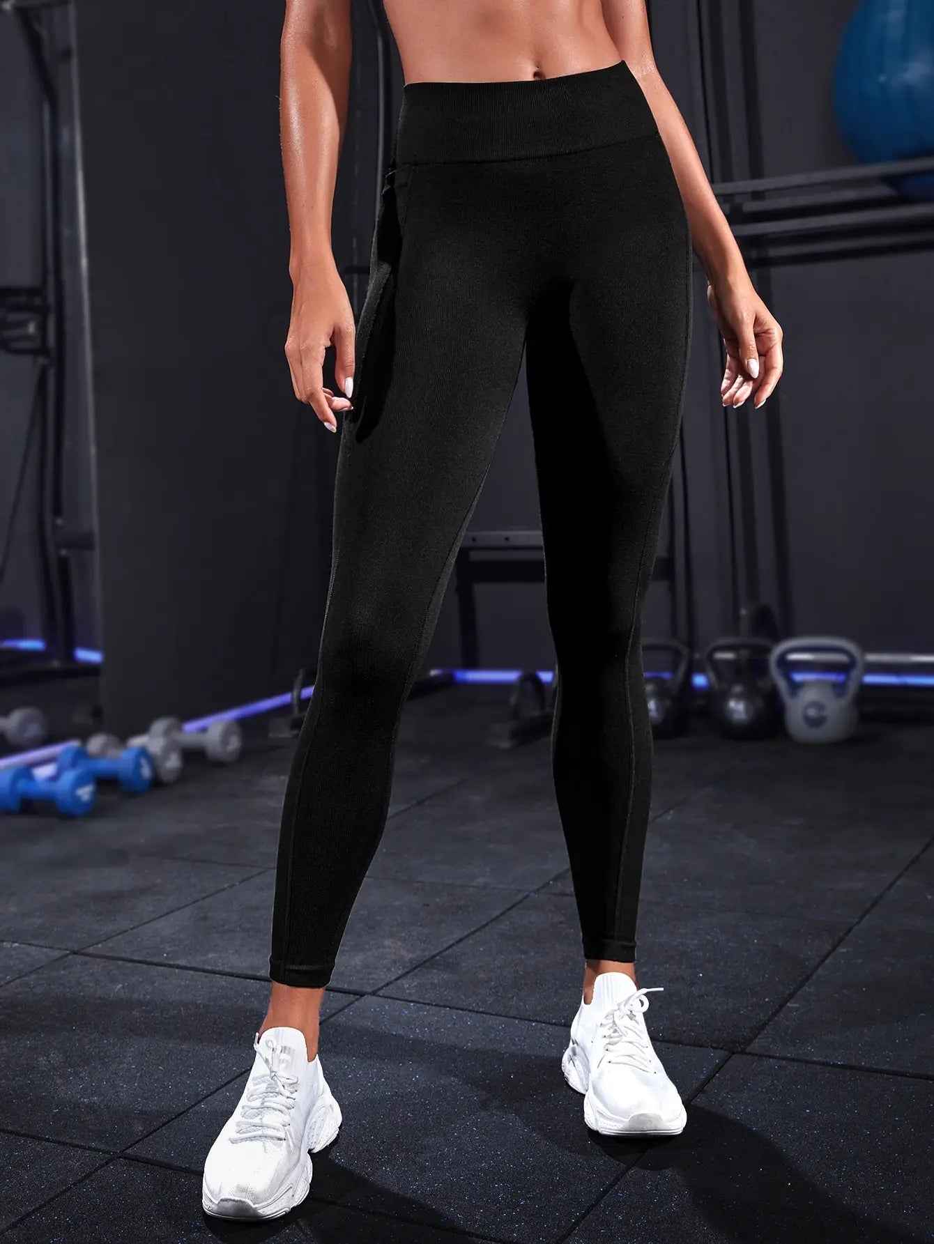 Women High Waist Ribbed Leggings With Pockets Tummy Control Workout Gym Fitness Yoga Pants
