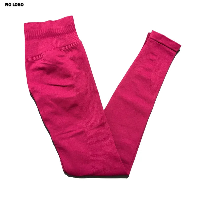 No Logo Woman Sports Leggings Seamless Yoga Long Pants Low Ribbed Band Fitness Sportswear Gym Exercise Tights Workout Leggings