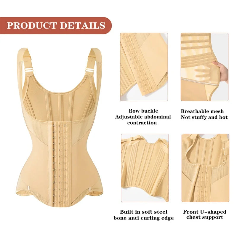 MiiOW U-shaped Waist Trainer Corset Women Shaper Waist Trainer Steel Bone Abdomen Beautiful Back Belt Women's Tank Top Shapewear