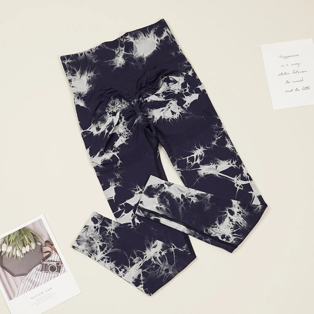 VEQKING Seamless Tie Dye Women Yoga Pants High Waist Sports Leggings Elastic Quick Dry Gym Fitness Pants Tight Workout Trousers