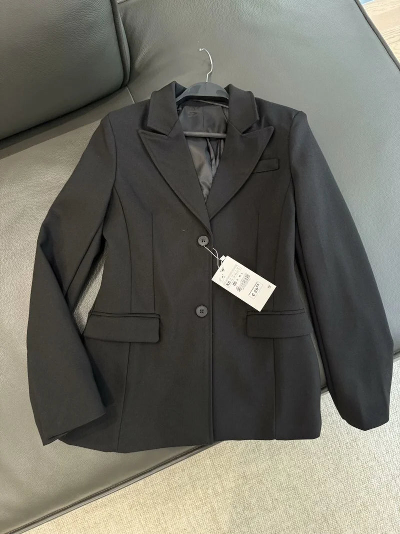 ZW Series Shoulder Padded Slim Fit Suit Jacket for Women ETJ 2025 New Collection with Waist Cinching Design  Casual Suit Jacket