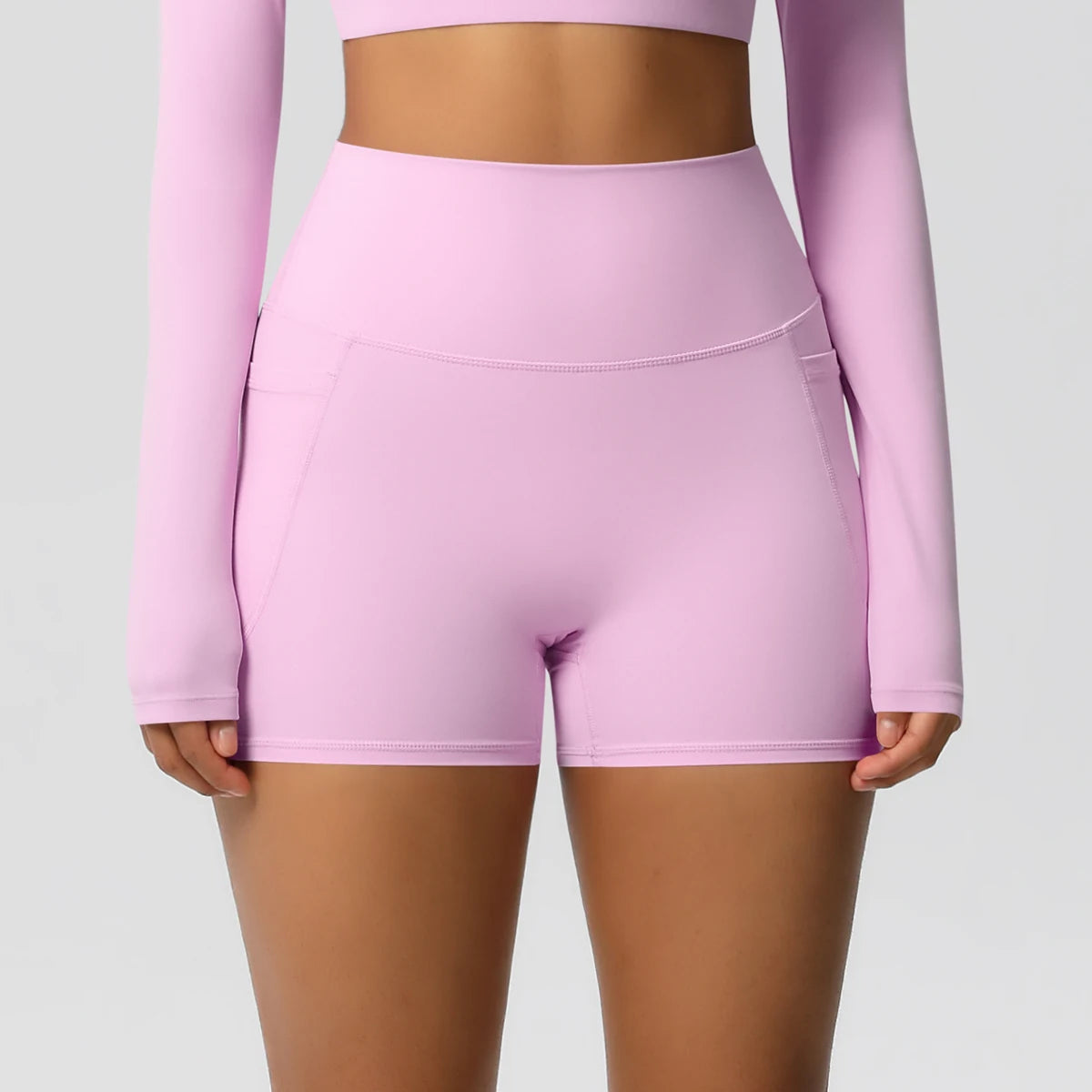 Solid Color Yoga Pants With Pockets Quick Drying High Waisted Gym Push Up Yoga Shorts for Woman Breathable Workout Fitness Short