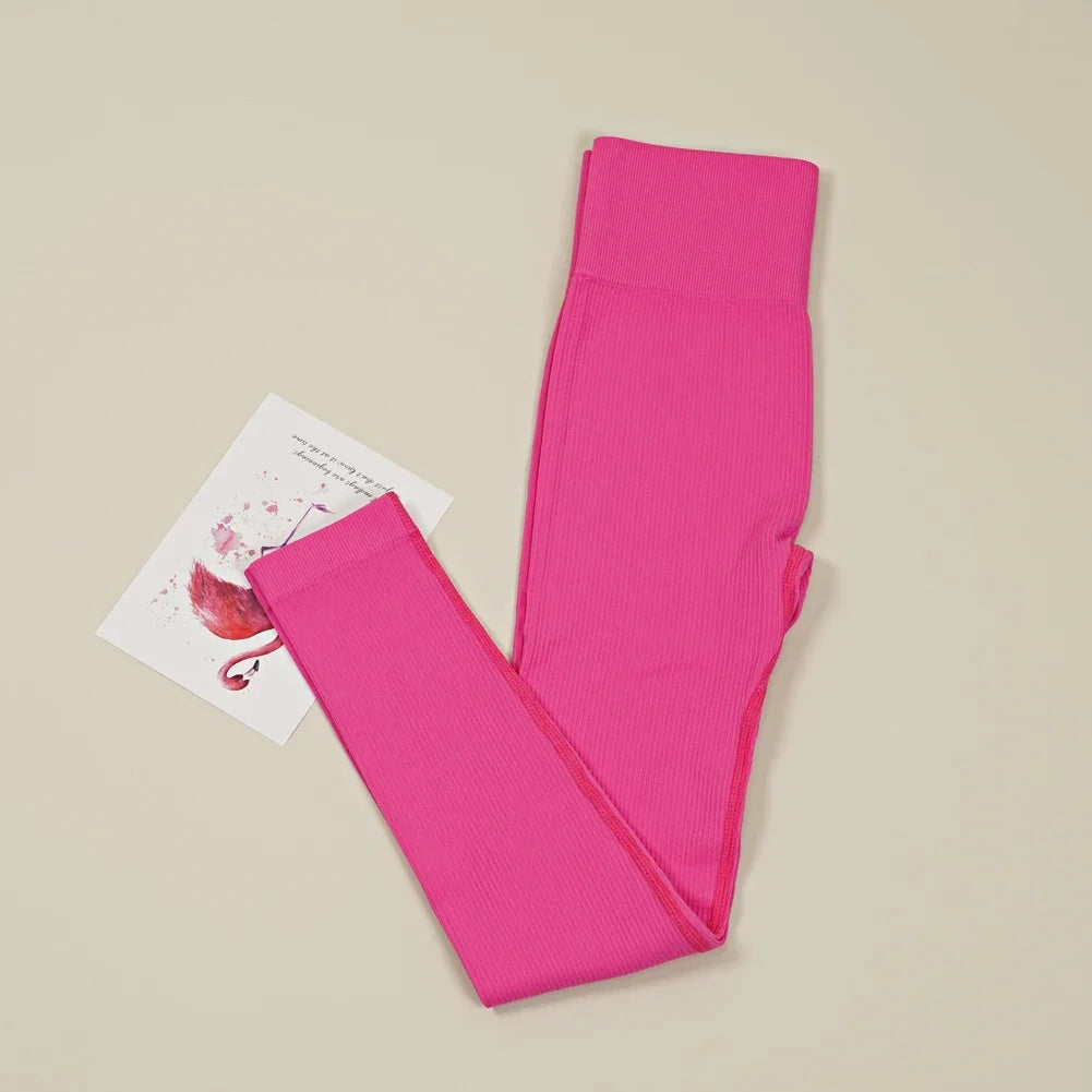 STOUREG Seamless solid color threaded women's yoga pants, high waisted casual tight pants, outdoor running and fitness pants