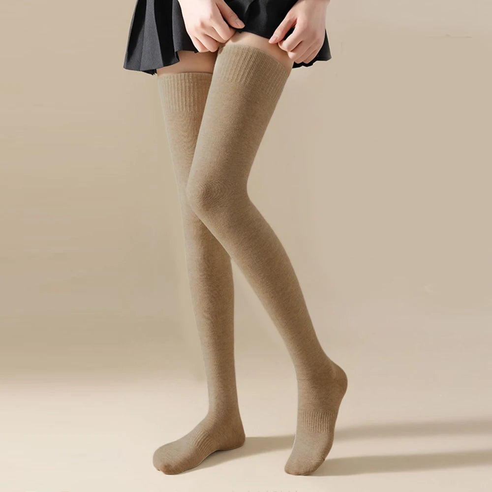 Winter Thigh High Socks For Women 100cm Lengthened JK Lolita Stockings Solid Color Over The Knee Stocks Slim Velvet Thigh Socks