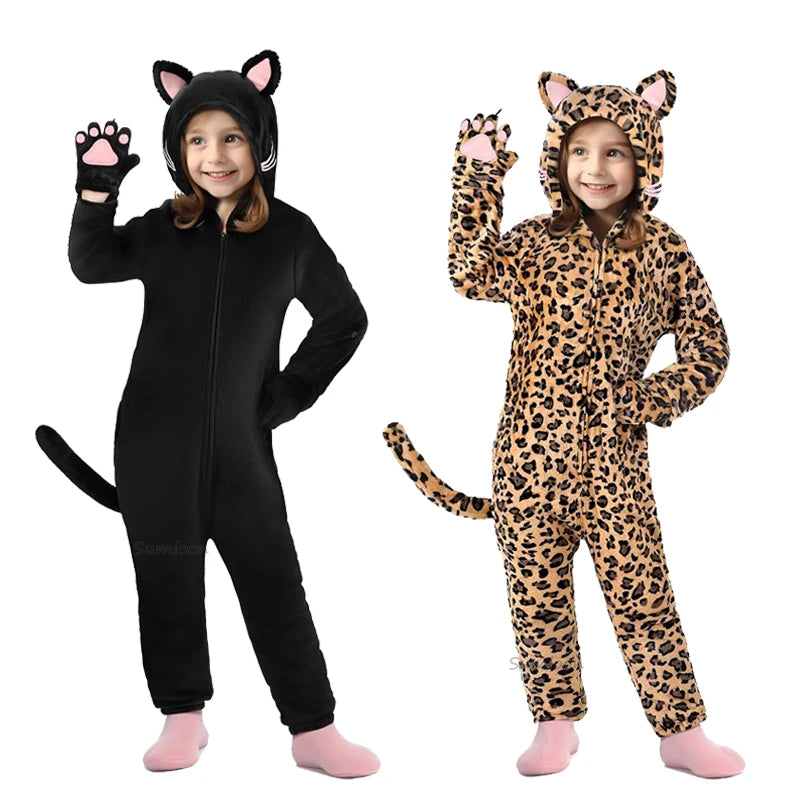 Kids Winter Plush Pajamas Children Dragon Stitch Cow Sleepwear Keep Warm Kigurumi For Boys Girls Flannel Fleece Sleeping Clothes