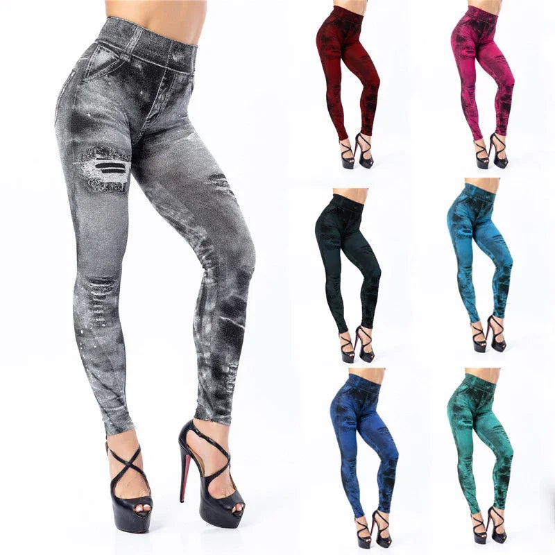 2025 Slim Fit Tie Dye Women New Fashion Classic Stretchy Leggings Sexy High Waist Imitation Jean Skinny Skinny Comfortable Pants