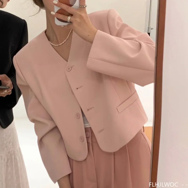 5 Colors Autumn Chic Korea Design Short Coats High Street Women Fashion Cute Elegant Office Lady Button Notched Blazer Jackets