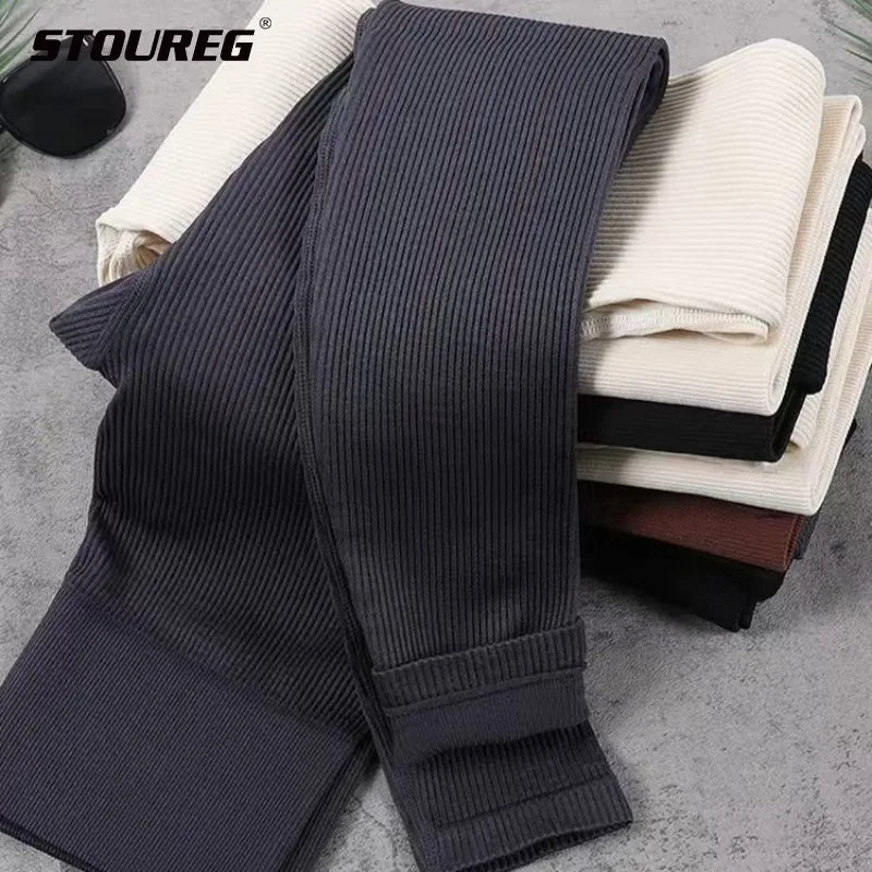 STOUREG Seamless solid color threaded women's yoga pants, high waisted casual tight pants, outdoor running and fitness pants