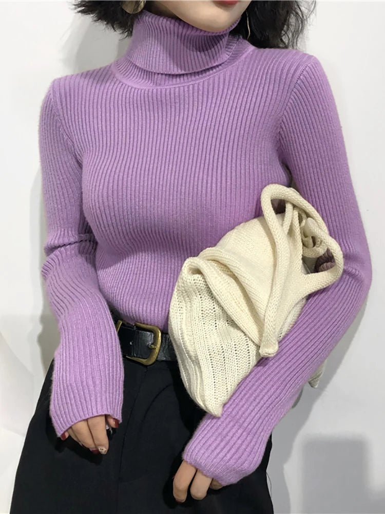 Womens Autumn Winter Tops 2026 Turtleneck Sweater Korean Slim Women Pullover Jumper Knitted Sweater Pull Femme Hiver Truien