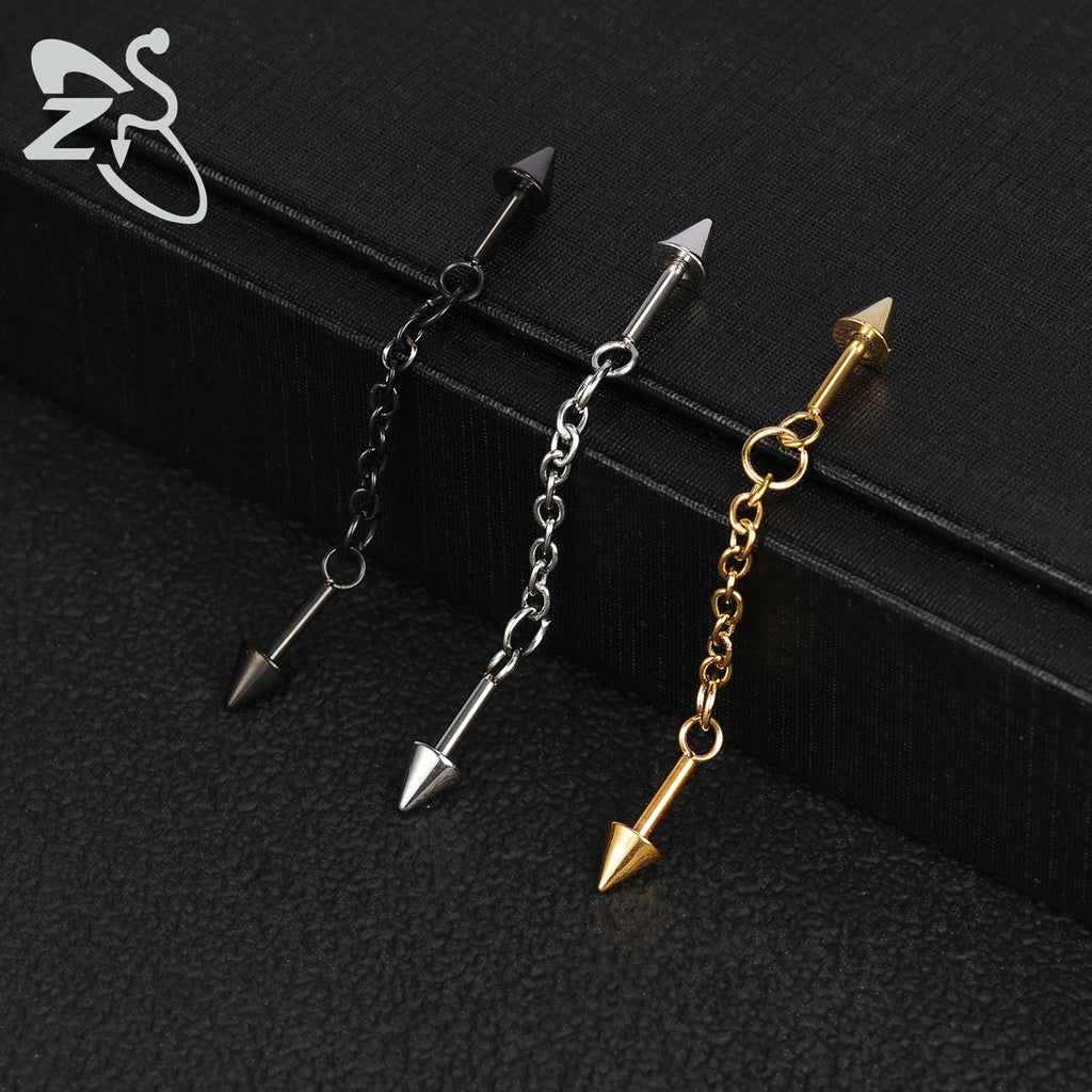 ZS 1 Piece 14/16G Stainless Steel Long Industrial Barbell Ring 22-52MM Butterfly Cat Cartilage Helix Earring Piercings Jewelry