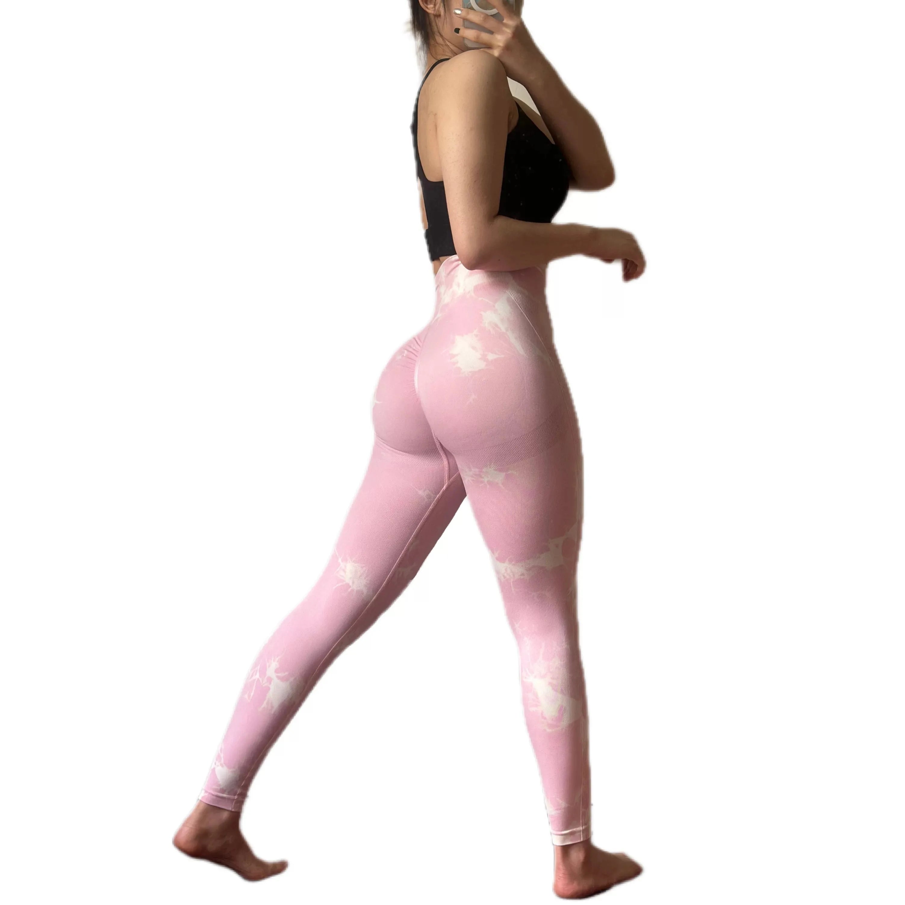Boho Tie Dye High Waist Knit Elastic Fitness Yoga Tights Butt Lifting Workout Pants for Women