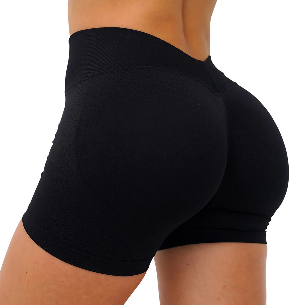 Seamless Workout Shorts for Women, V-Waistband Tight Fit Shorts, 3-Inch Yoga Running Shorts