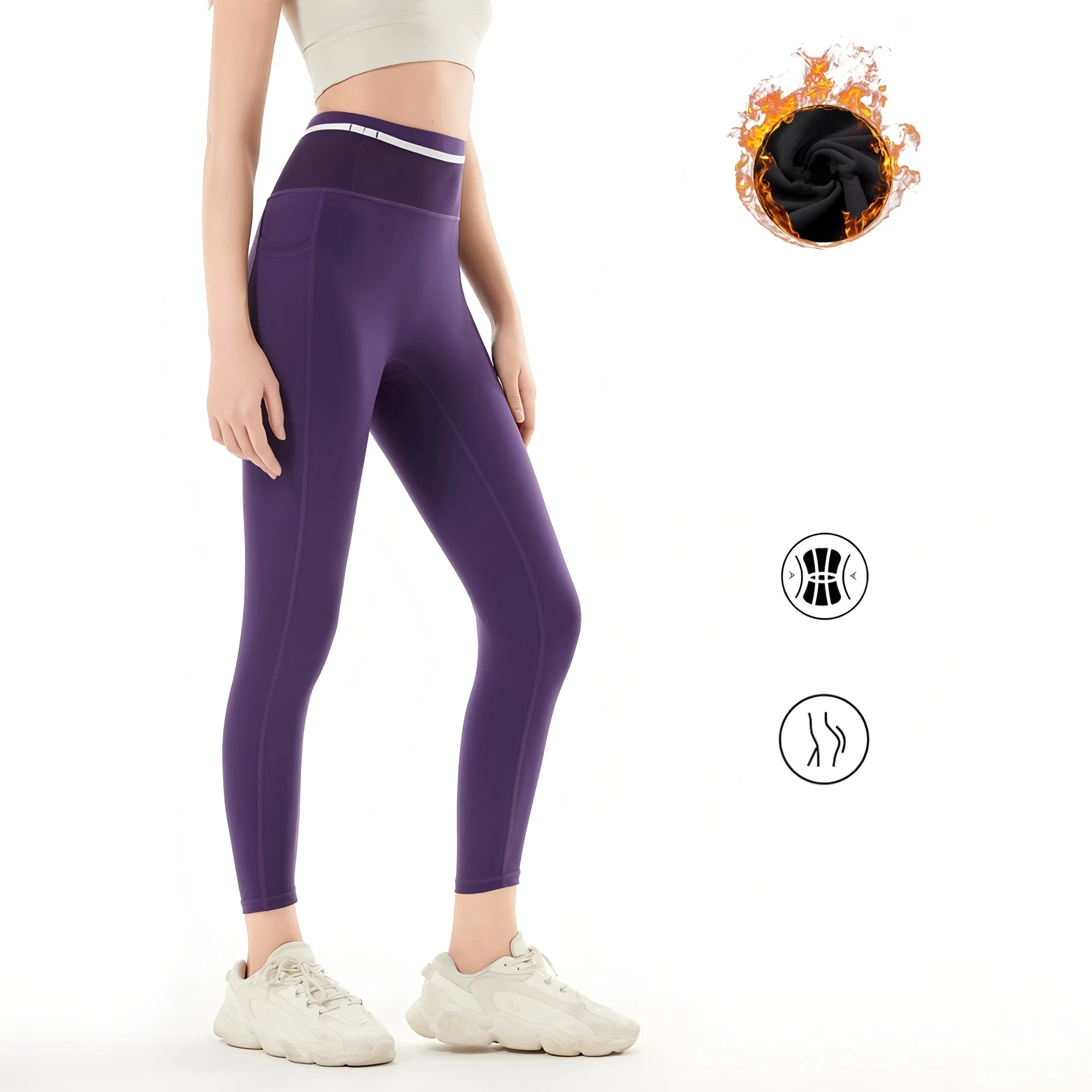 Women Winter Warmer Compression Running Pants Cycling Leggings Outdoor Sports Hiking Yoga Riding Hiking Tennis Tights Pockets