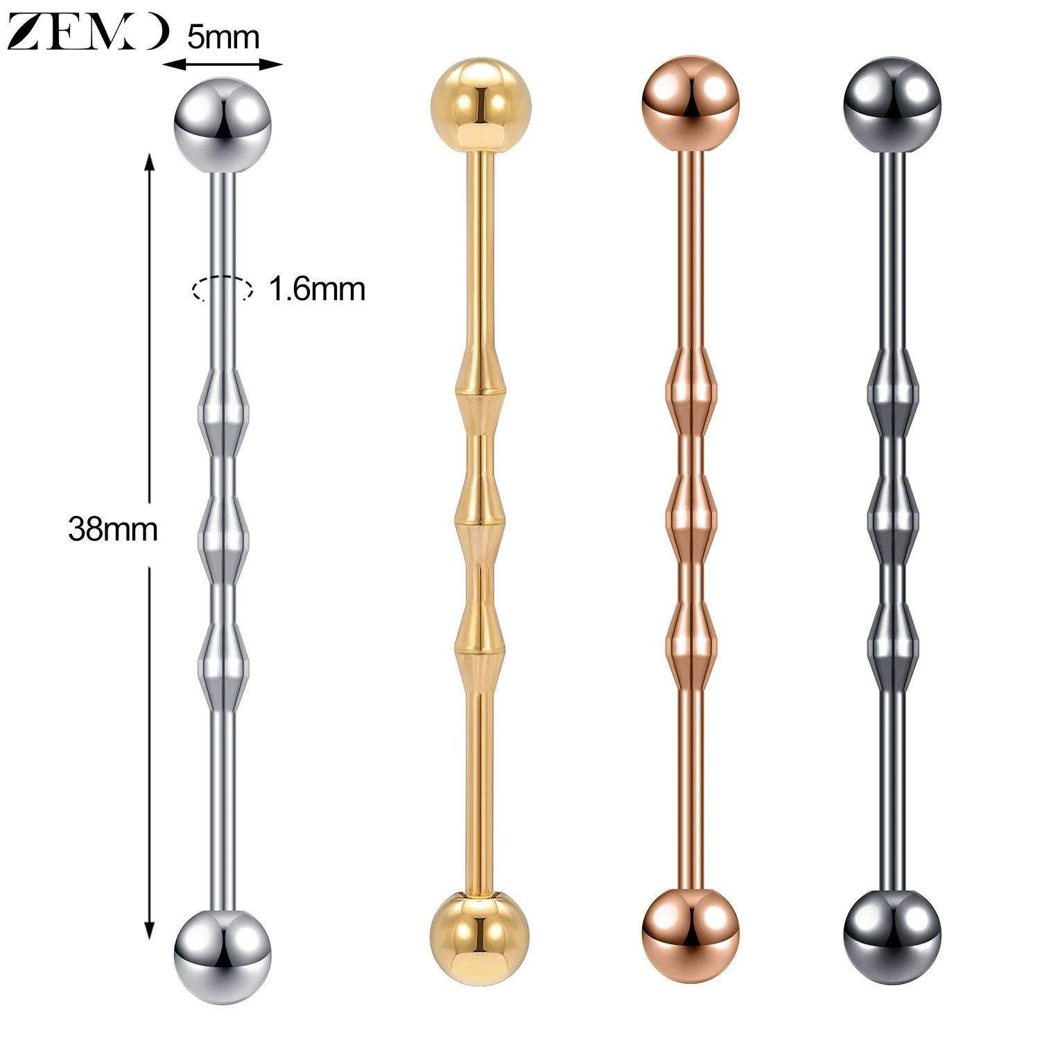 ZEMO 1 Piece 14G Stainless Steel Long Industrial Piercing Women Men 38MM Stud Earrings Barbell Taper Arrow Conch Helix Piercings
