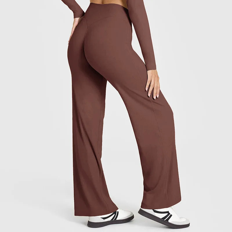 VEQKING Soft Active Women Yoga Pants Strait-leg Yoga Pilates Trousers Naked Feel Gym Fitness Peach Hip Outfits Loose Fit Bottoms