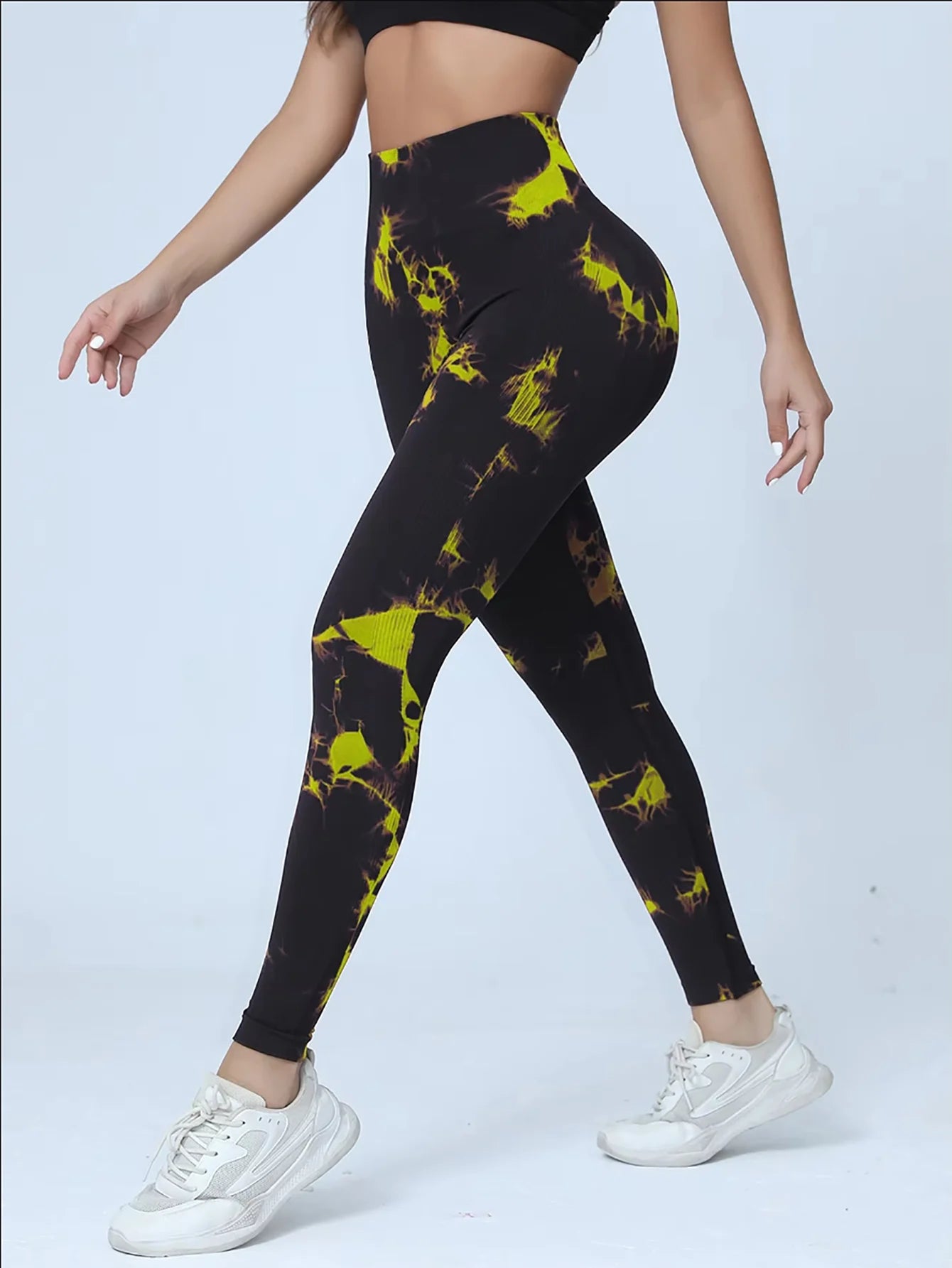 CZGUK Three Piece Women's Tie Dyeing High Waist Seamless Yoga Pants High Waist Sweat Absorbing Outdoor Fitness Tights