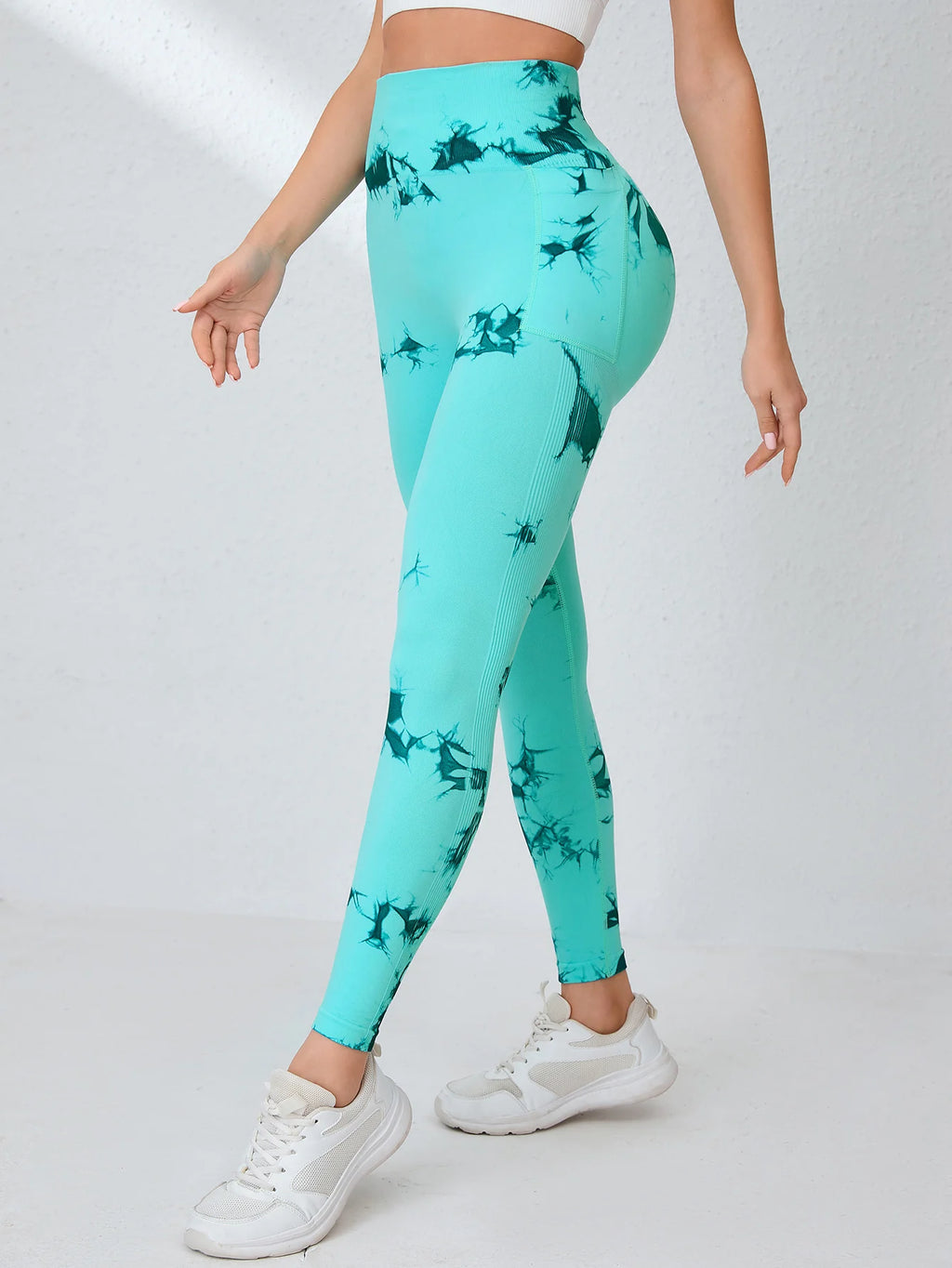 Tie Dye Seamless High Waisted Workout Leggings for Women Scrunch Butt Lifting Yoga Gym Athletic Pants With Pockets