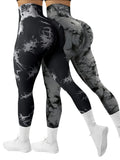 CZGUKE 2-PCS tie dye seamless women's high waisted yoga pants tight waist and hip lifting elastic wide waist sports leggings