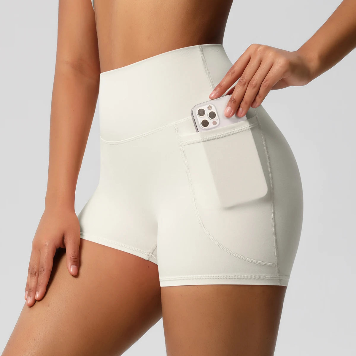 Solid Color Yoga Pants With Pockets Quick Drying High Waisted Gym Push Up Yoga Shorts for Woman Breathable Workout Fitness Short