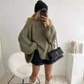 Commuter Fashion New Winter Sweater Solid Color Half High Collar Oversize Knit Pullover Loose Thick Sweater for Women Outfits
