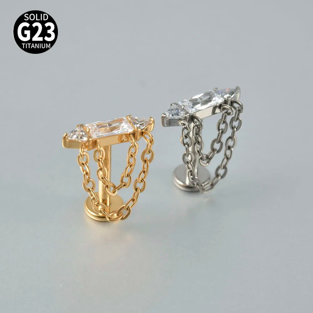 Dreamlee G23 Solid Titanium Chain Dangling Rook Helix Stud Inner Screw Flat Back Tragus Cartilage Earring Lobe Labret Piercing
