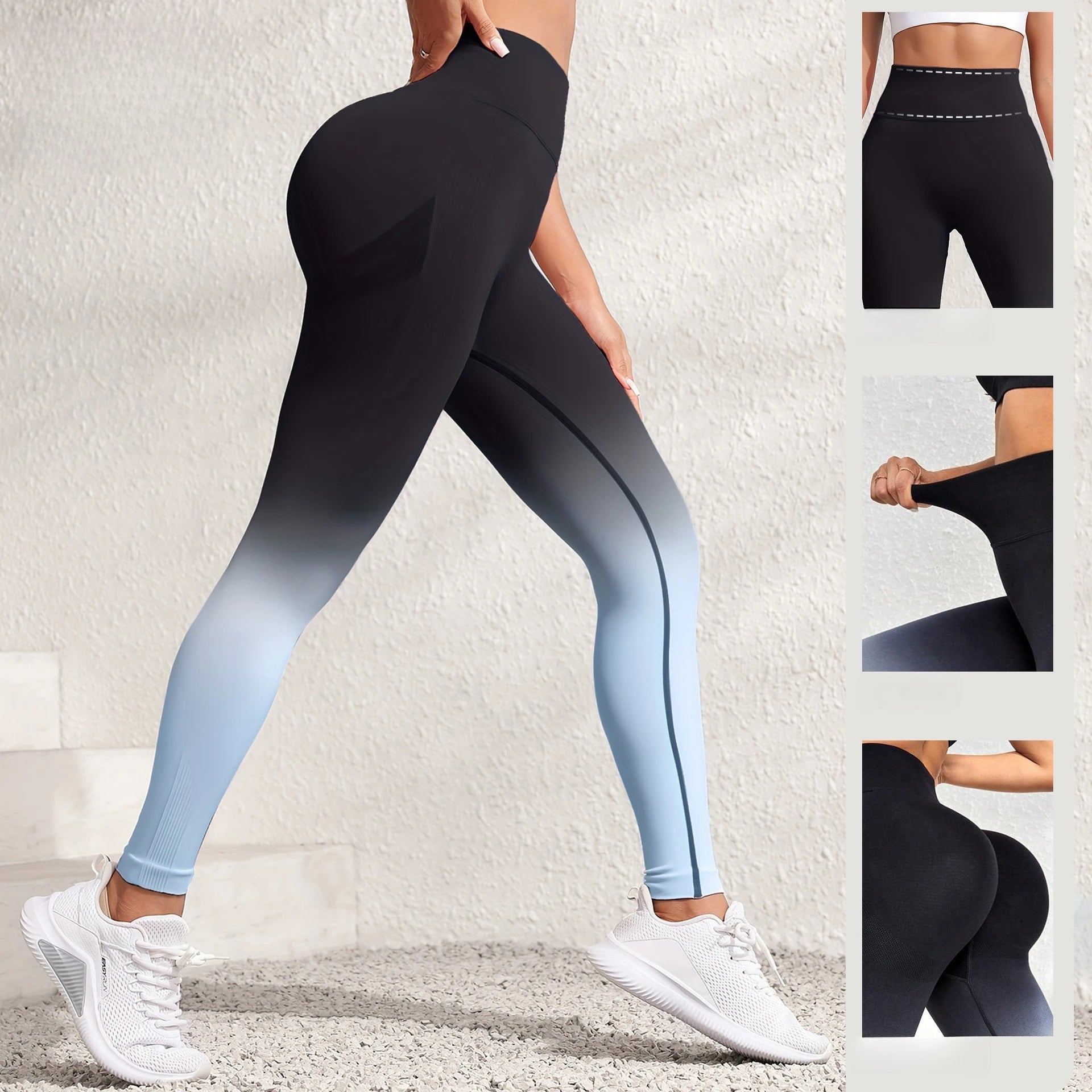 Seamless Gradient Dip Dye Yoga Pants Women Knitted Quick Dry High Waist Hip Lifting Leggings Female Gym Fitness Slim Workout